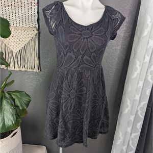 Anthropologie Deletta Stretchy Lace Skater Gray Dress